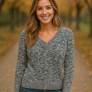 American Eagle Outfitters Gray Metallic Marled V-Neck Sweater Women’s Size S/P